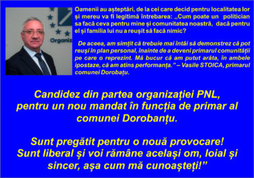 Vasile Stoica,primarul liberal al comunei Dorobanțu, unul dintre cei mai valoroși și performanți primari din județul Călărași