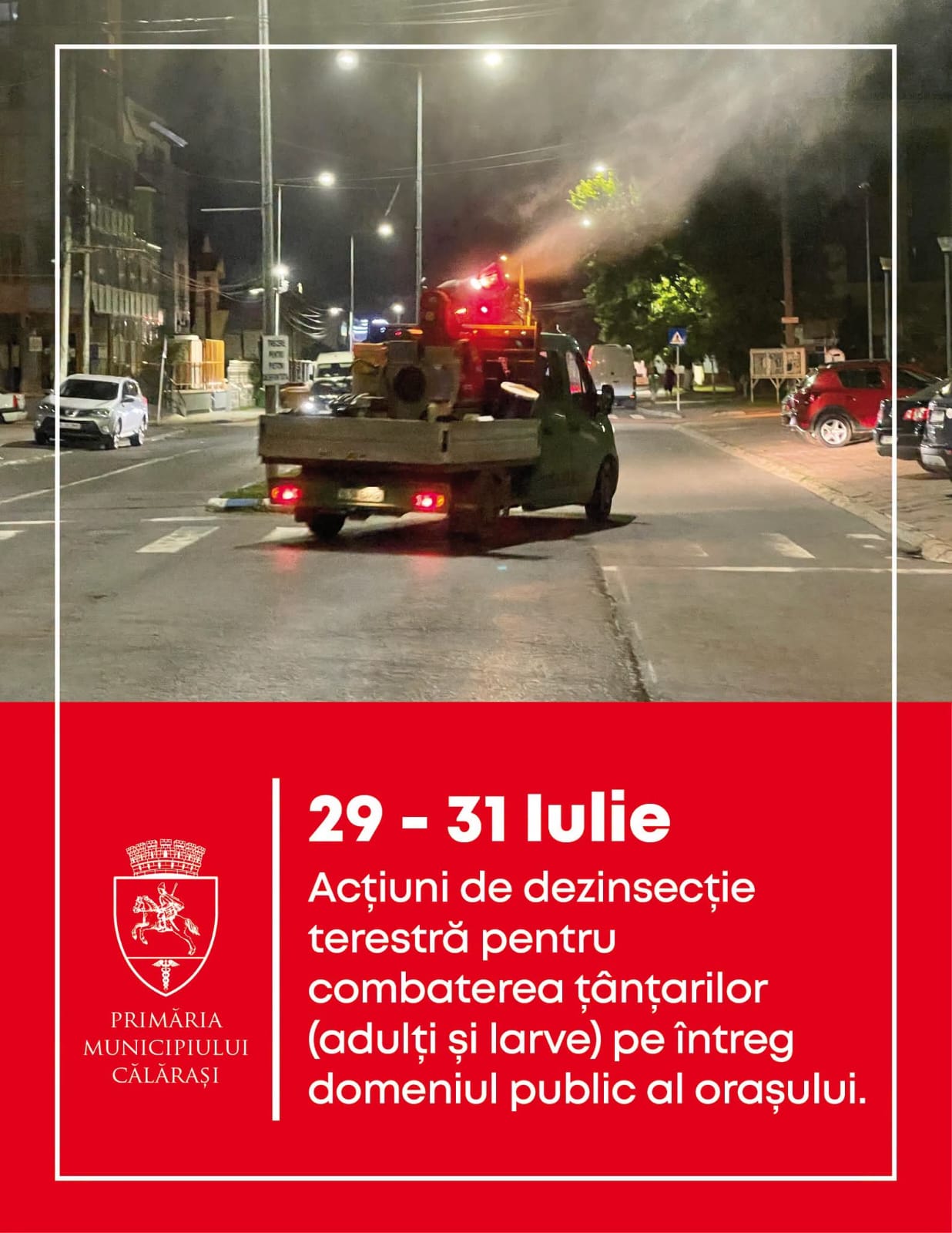 Anunţuri/Comunicate În perioada 29 – 31 iulie 2026, se vor desfășura acțiuni de dezinsecție terestră pe întreg domeniul public al municipiului